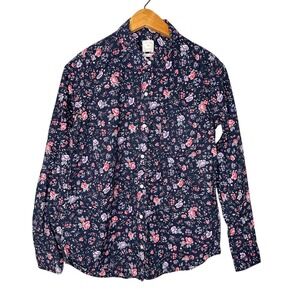 GAP Women's Small Floral Button Up The Fitted Boyfriend Shirt Navy Cotton